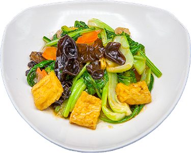 Vegan Chinese vegetables mix with tofu and vegetarian oyster sauce